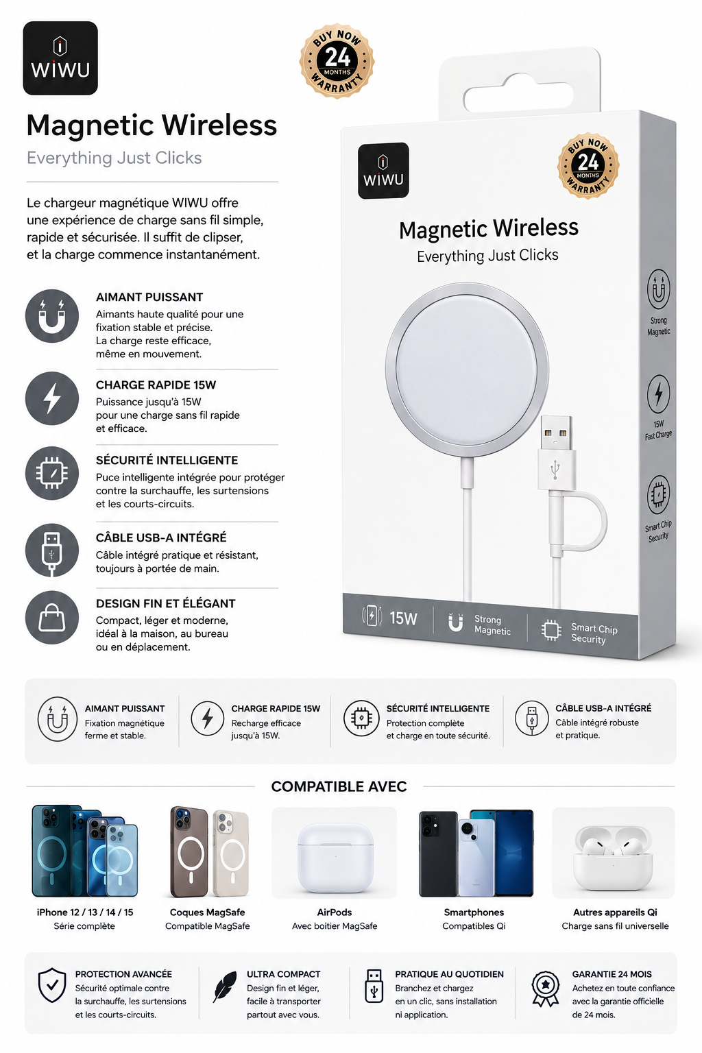 Chargeur sans fil MagSafe 15W