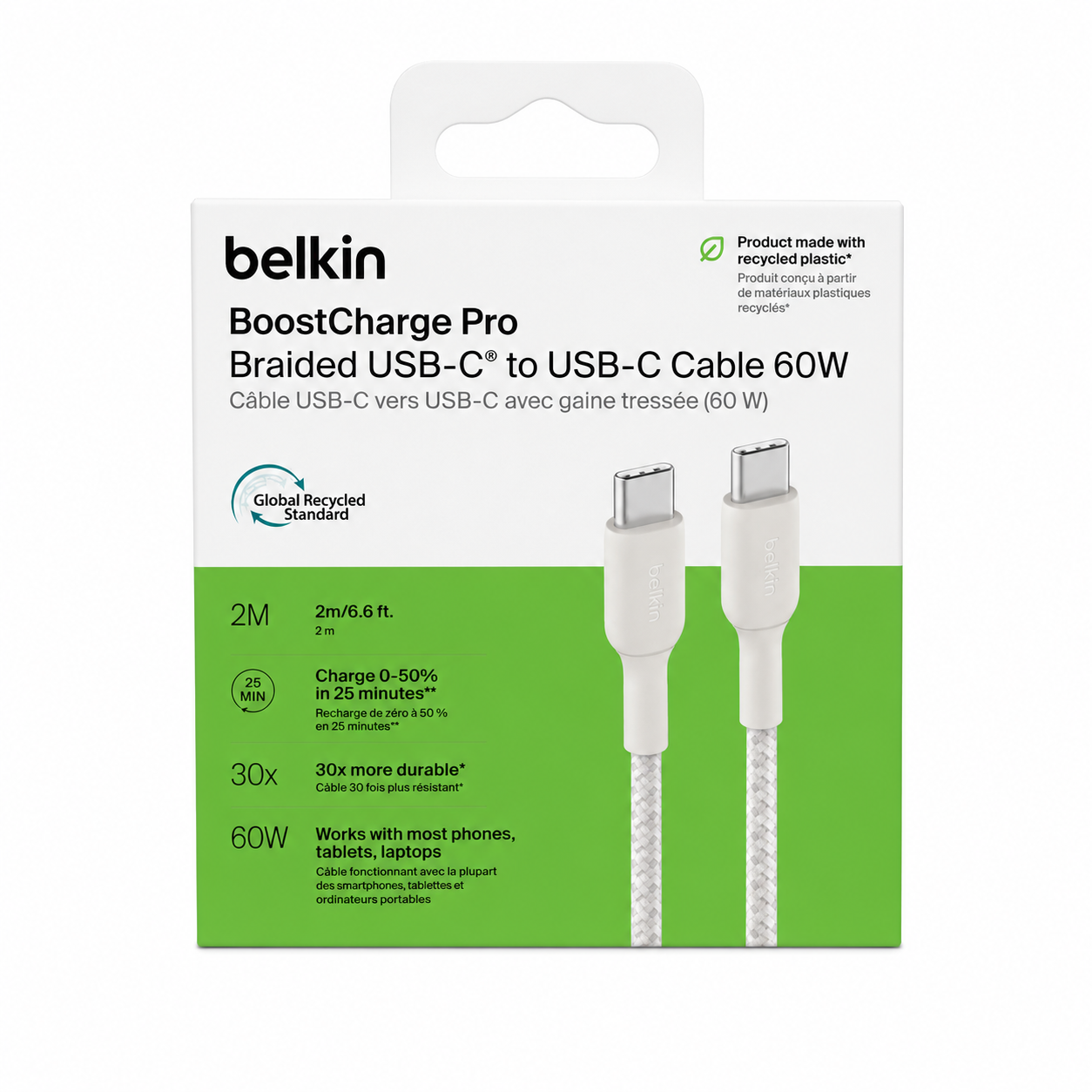 Câble USB-C vers USB-C Tressé 60W (2 m) Belkin