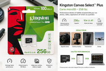 Carte microSD Kingston Canvas Select Plus 64/128/256 Go