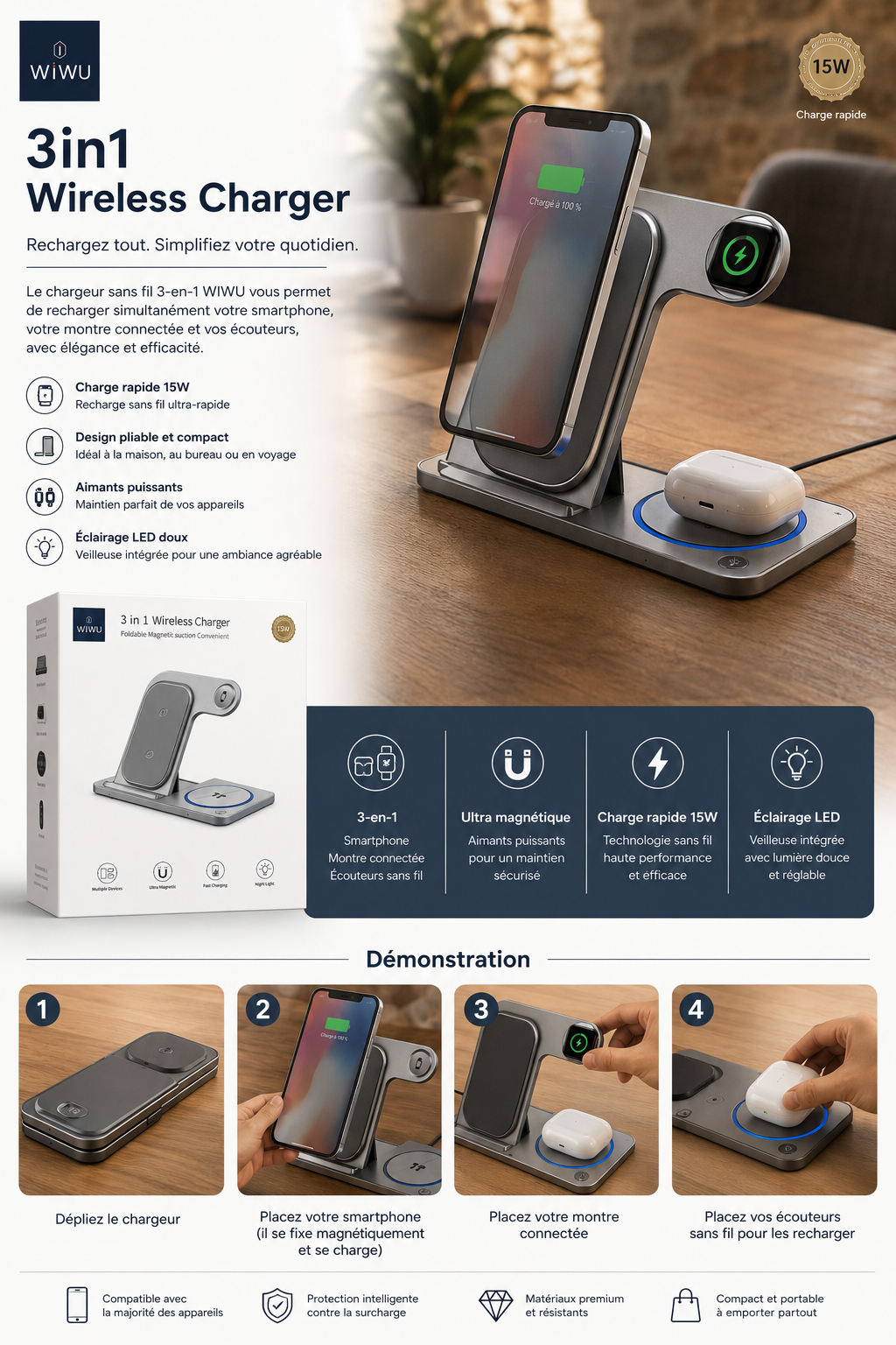 Chargeur sans fil 3 en 1