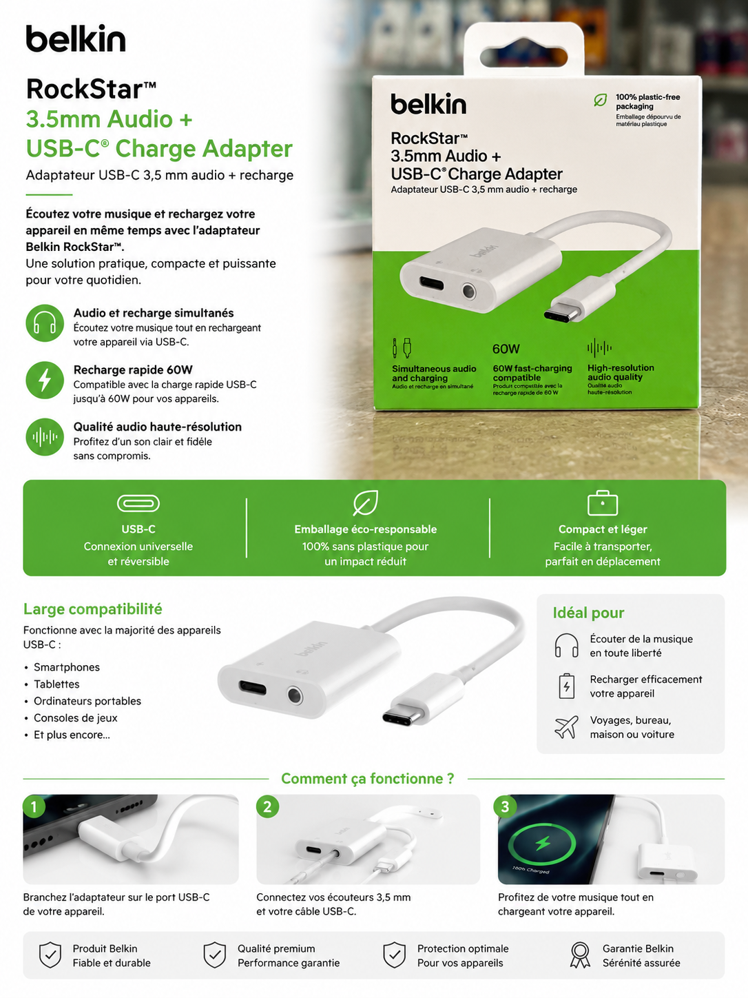 Belkin RockStar™ Adaptateur USB-C + Jack 3,5 mm