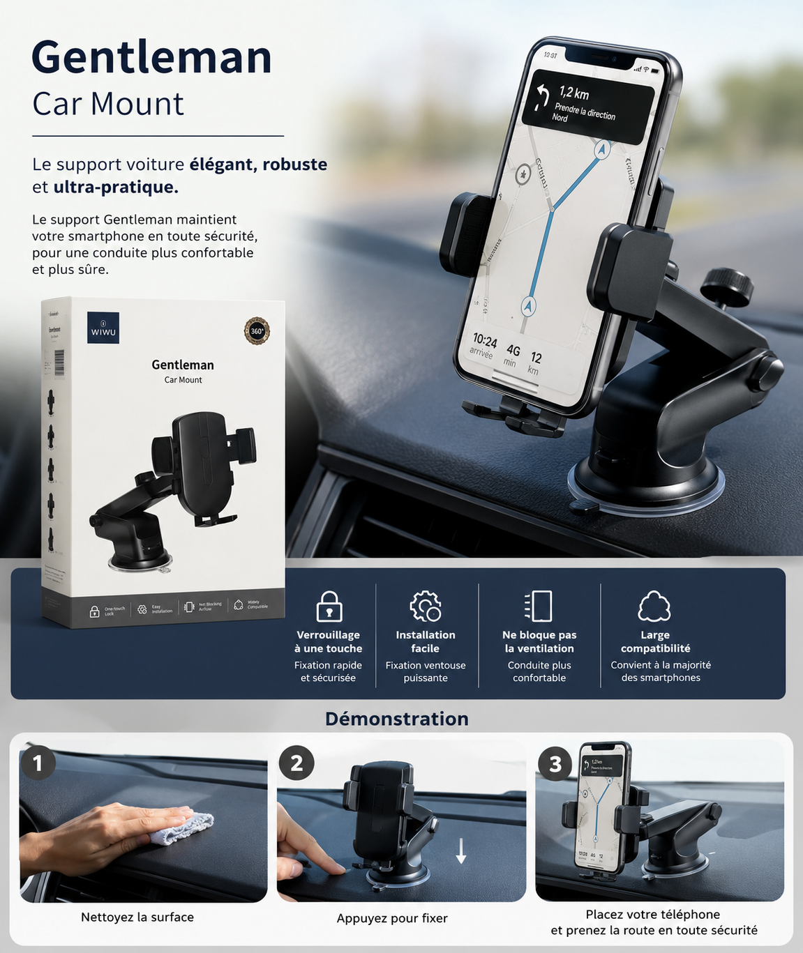 Support voiture ventouse réglable