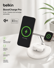Belkin BoostCharge Pro – Station de recharge magnétique 3-en-1 Qi2 (15 W)