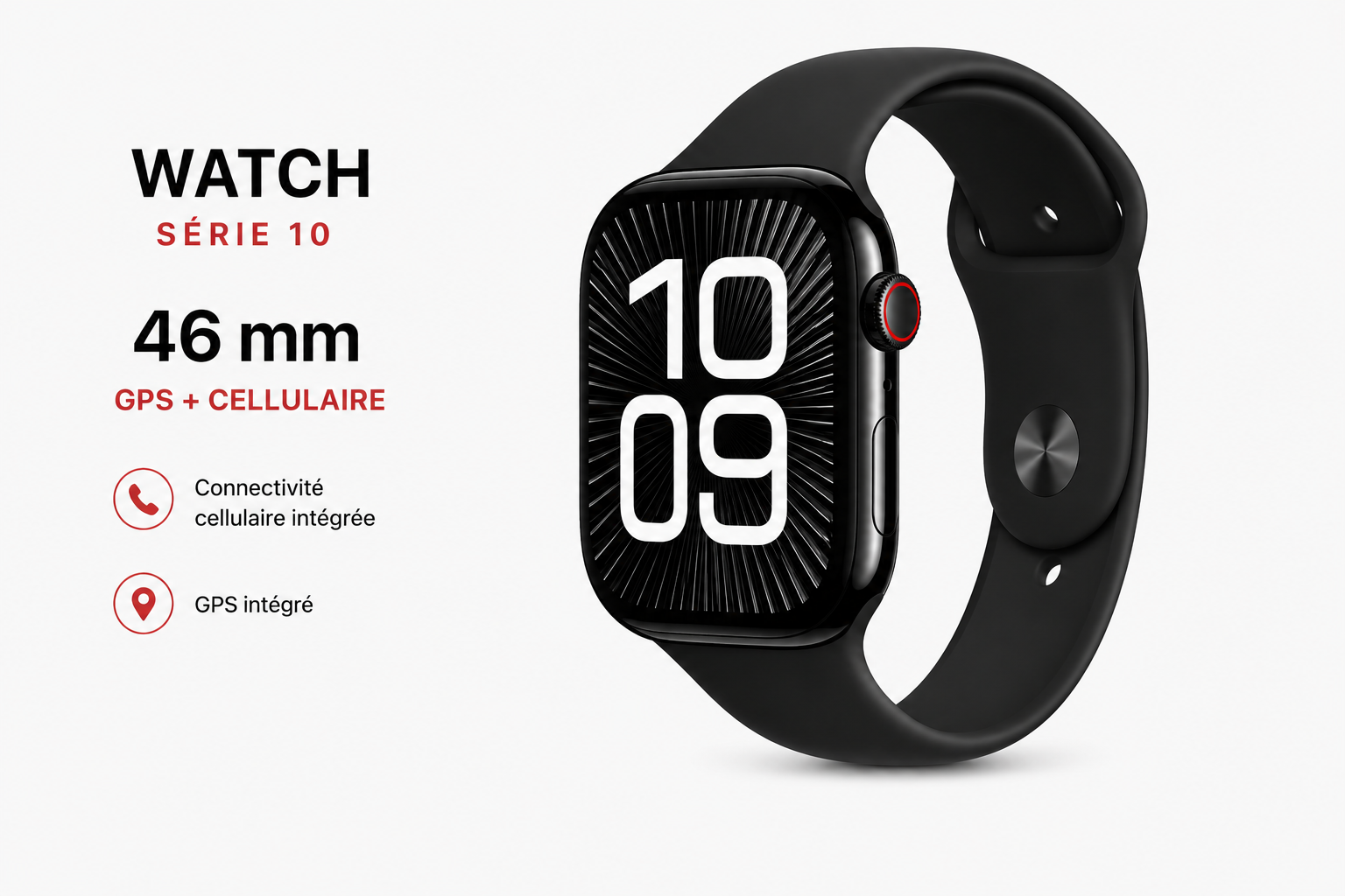 Apple Watch Série 10 – 46 mm GPS + Cellulaire Jet black